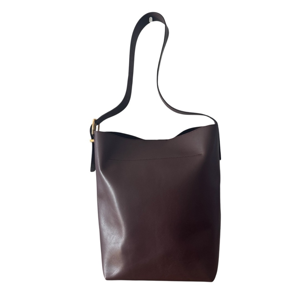 Madewell Chocolate Brown Leather Crossbody Tote with Gold Hardware - Picture 2 of 9